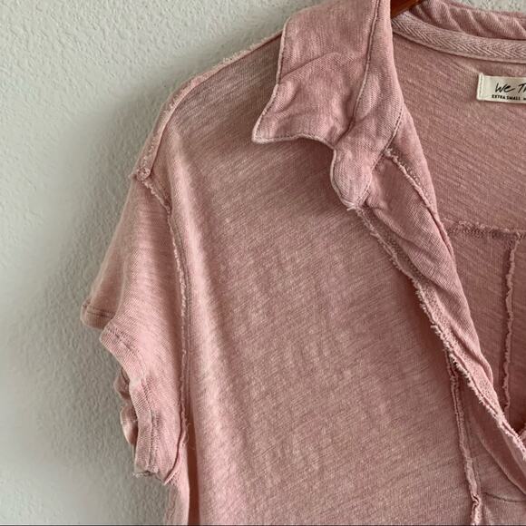 We the Free Free People The Posh Tee Pink Collar Linen Blend V Neck Top XS - Picture 8 of 12
